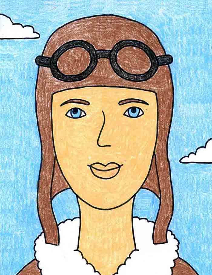 Easy How to Draw Amelia Earhart Tutorial Video and Amelia Earhart Coloring Page