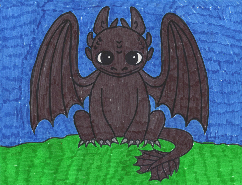 Easy How to Draw Toothless the Dragon Tutorial and Toothless Coloring Page