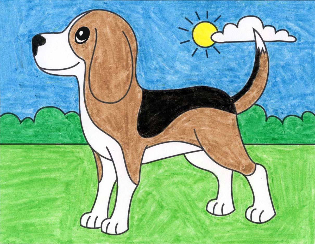 Easy How to Draw a Beagle Tutorial and Beagle Coloring Page