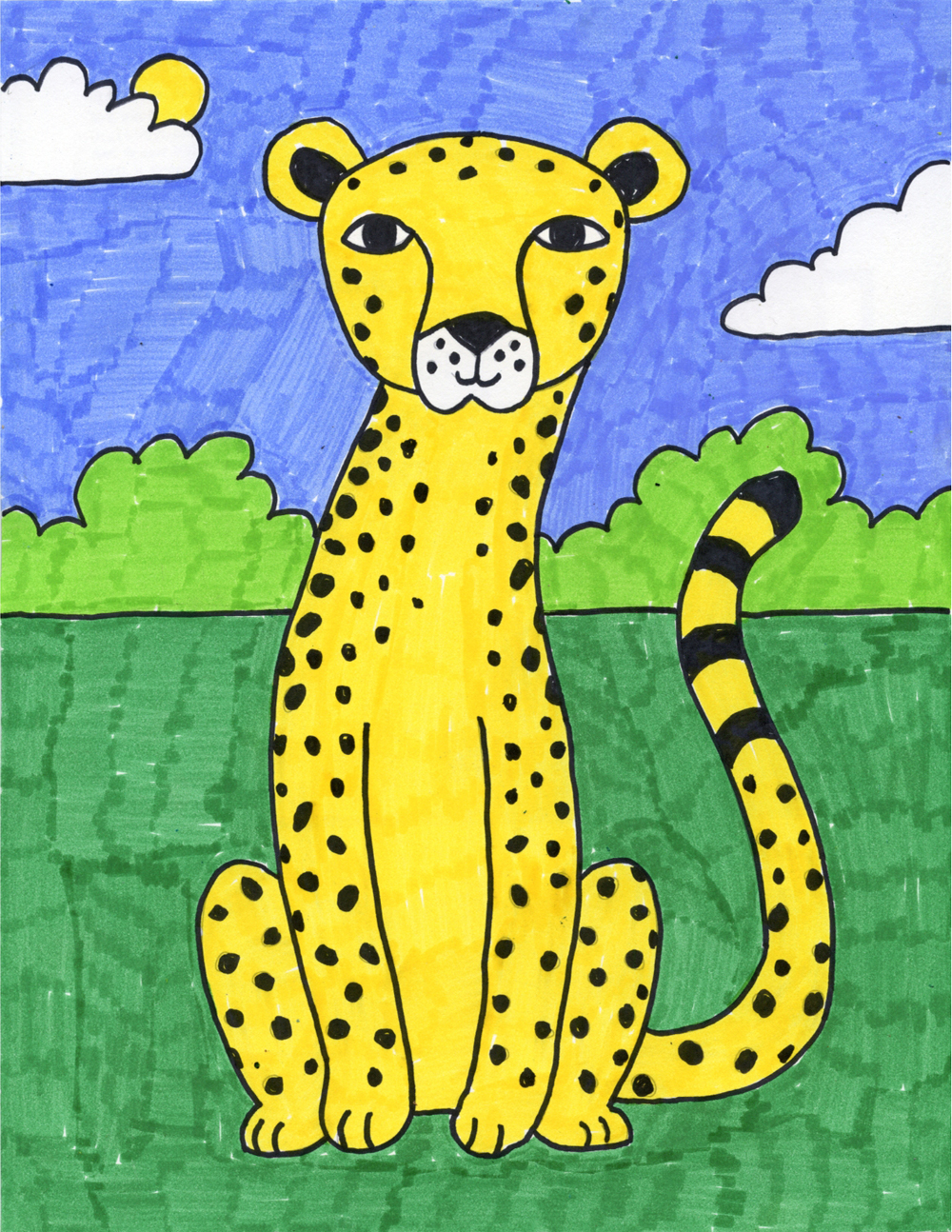 Easy How to Draw a Cheetah Tutorial and Cheetah Coloring Page