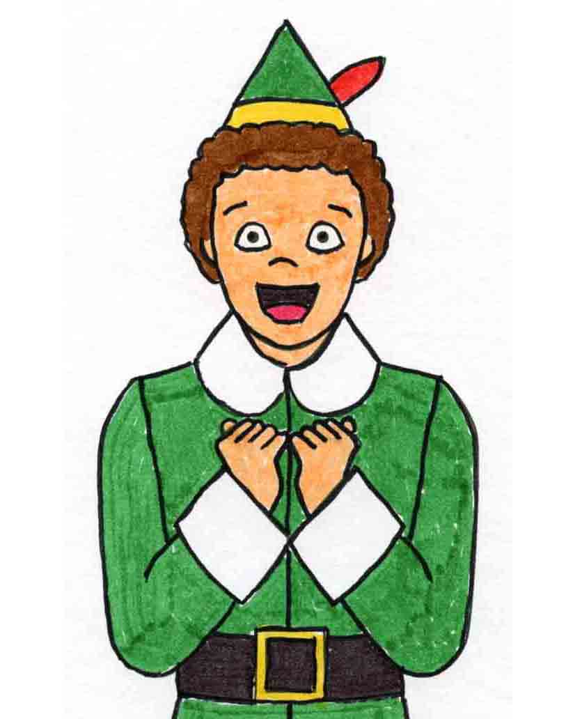 How to Draw Buddy The Elf Tutorial and Buddy the Elf Coloring Page