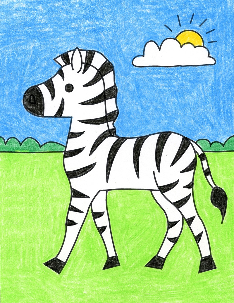 Easy How to Draw a Zebra Tutorial and Zebra Coloring Page