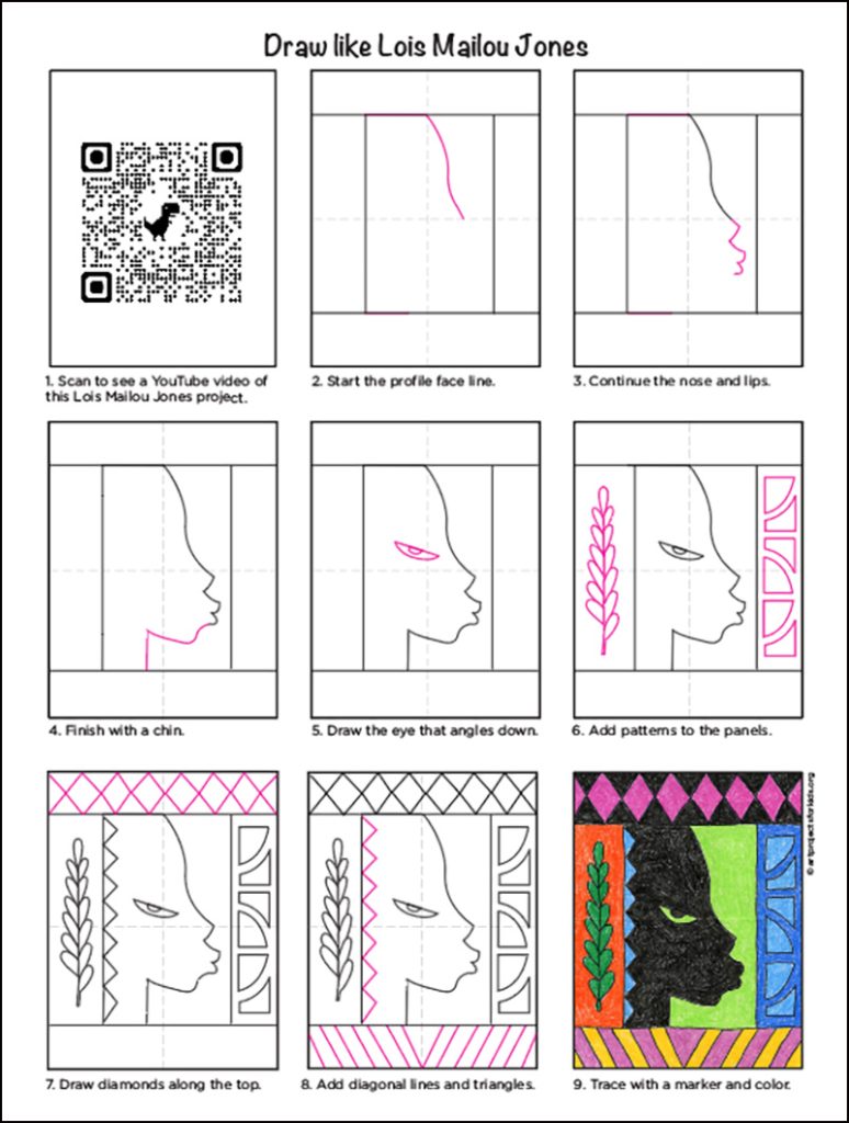 A step by step tutorial for a Lois Mailou Jones art lesson, also available as a free download.